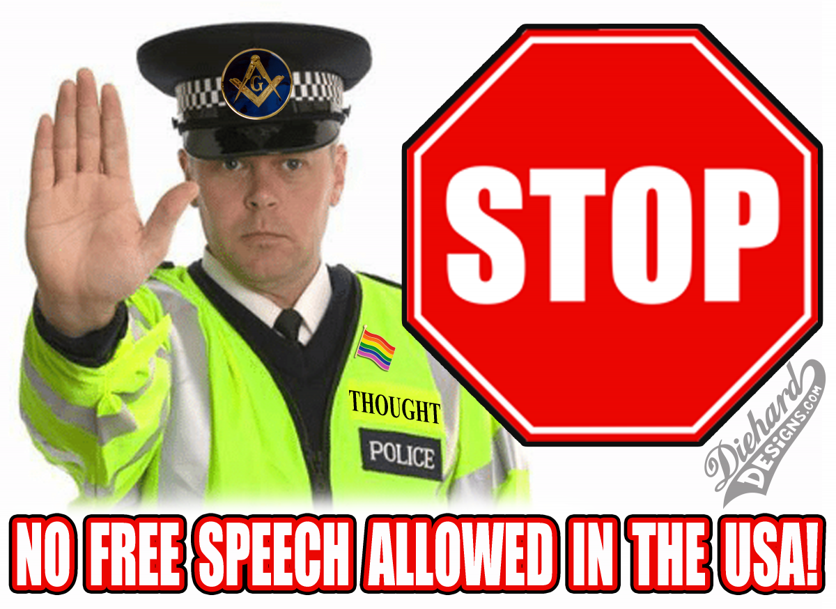 STOP - No Free Speech Allowed In The USA - Police State - Diehard Designs MEME