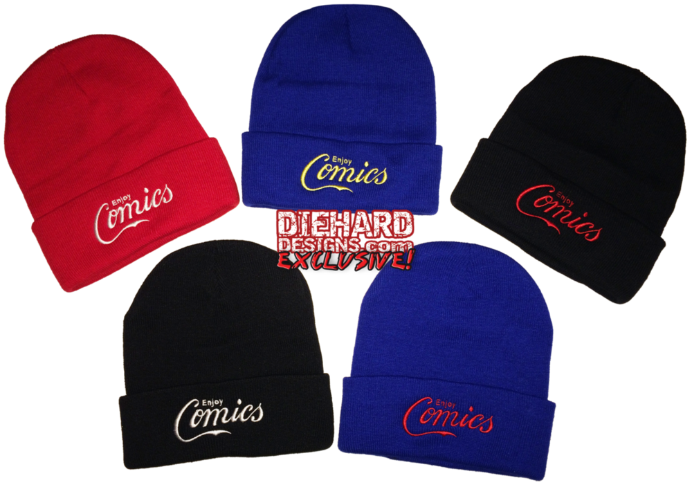 Diehard Designs™ ENJOY COMICS Embroidered Cuffed Knit Beanie