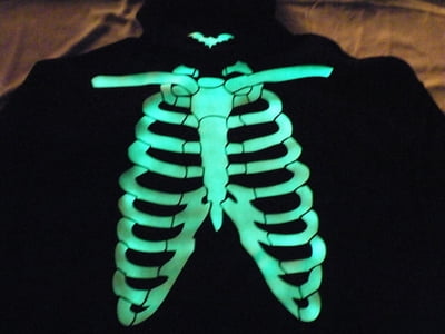 Glow-In-The-Dark Skeleton Rib Cage w/ Bat on Hood - Black 100% Cotton Hoodie - Adult 4XL (LAST 1 LEFT!)