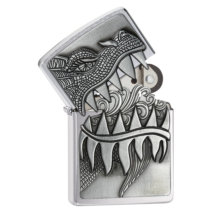 Fire Breathing Dragon - Brushed Chrome - Zippo Lighter