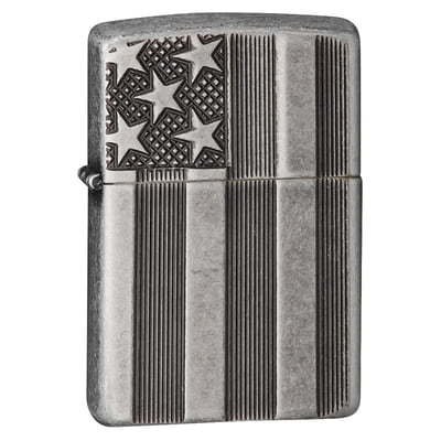 American Flag Deep Carved Antique Silver Plate Armor Zippo Lighter