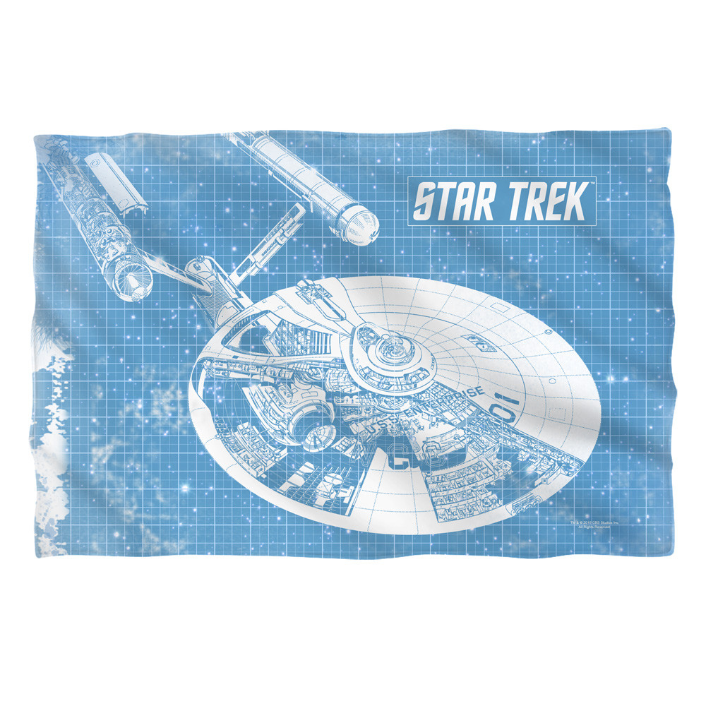 Star Trek TOS Enterprise Ships BluePrint Sublimation Print Pillow Case UNUSED 