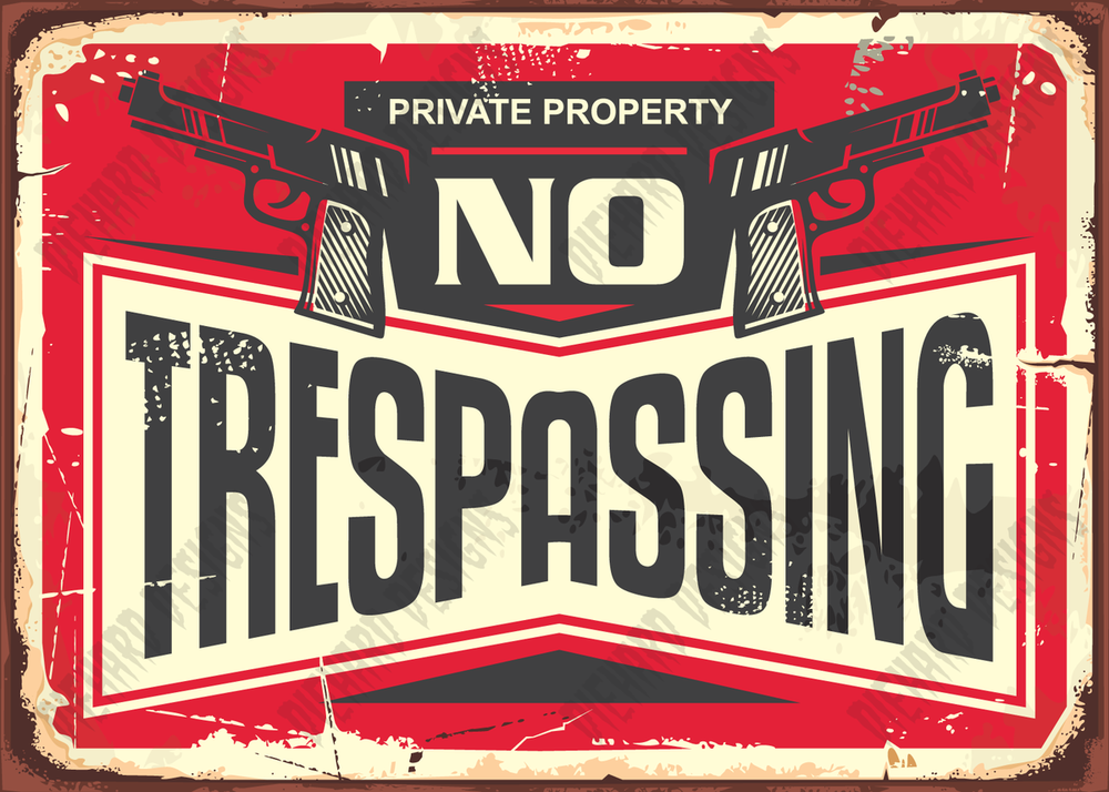 PRIVATE PROPERTY - NO TRESPASSING - DUAL PISTOLS - 18"H x 24"W Yard Signs (10 PACK) w/ FREE GROUND SHIPPING!*